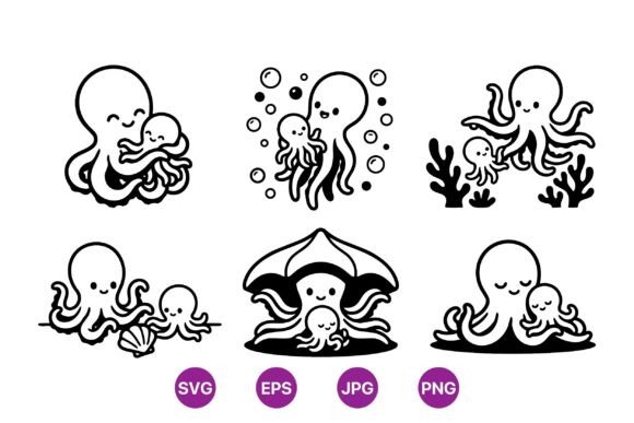 Cute Mom and Baby Octopus Svg: A Playful Graphic Design Asset for Content Creators