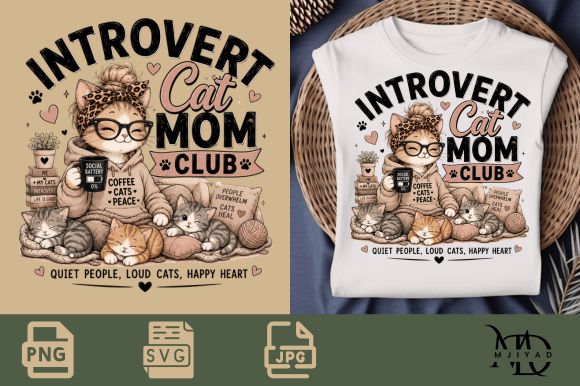 Introvert Cat Mom Club SVG PNG for T-Shirt Designs & Brand Graphics